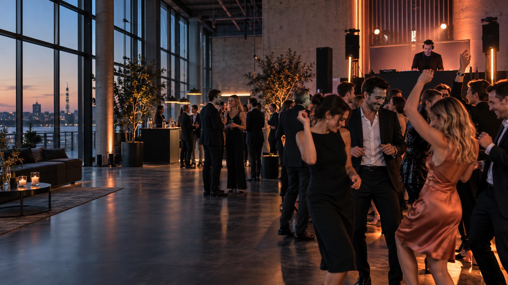 Stilvolle Firmenfeier in einer modernen Eventlocation mit DJ