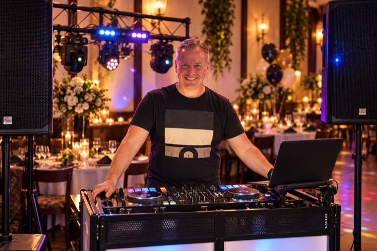 DJ Michael Benko an seinem professionellen DJ-Setup
